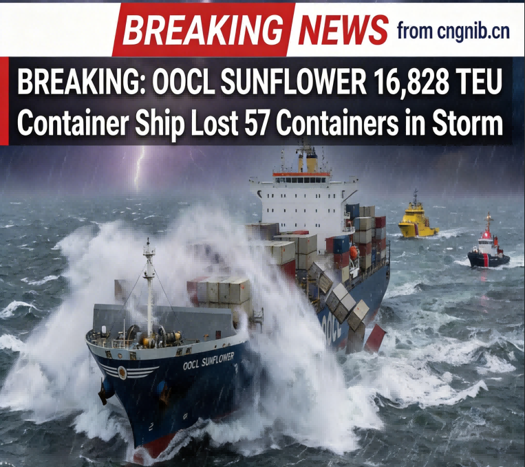 大型集装箱船“OOCL SUNFLOWER”驶往美国在途遭遇恶劣气候货柜落水，曾挂靠洋浦、南沙、盐田和高雄港